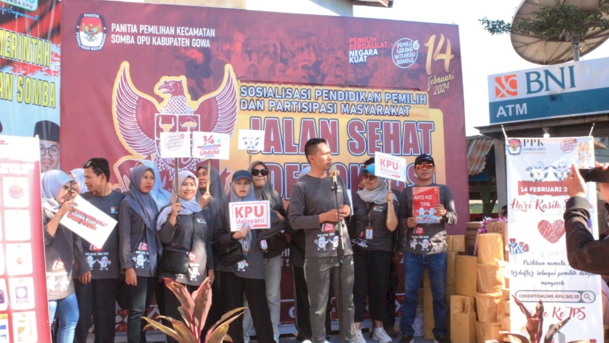 PPK Somba Opu Gowa Gelar Jalan Santai Demokrasi dan Sosialisasi Pemilu 2024