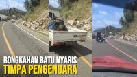 VIDEO: Ngeri! Bongkahan Batu Nyaris Timpa Pengendara di Poros Majene-Mamuju