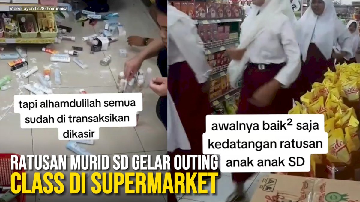 VIDEO: Ratusan Murid SD Gelar Outing Class di Supermarket, Kasir Toko Panik