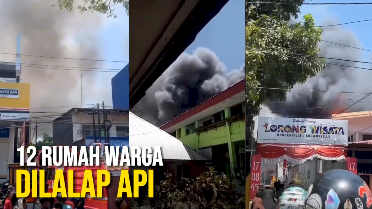 VIDEO: Kebakaran di Jalan Serigala Makassar, 12 Rumah Warga Dilalap Api