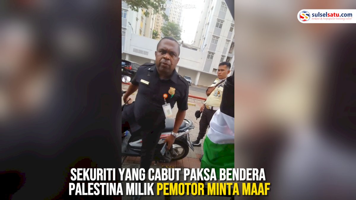 VIDEO: Sekuriti Apartemen yang Cabut Paksa Bendera Palestina Milik Pemotor Minta Maaf
