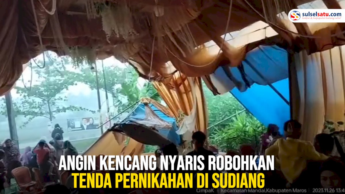 VIDEO: Angin Kencang Nyaris Robohkan Tenda Pernikahan di Sudiang