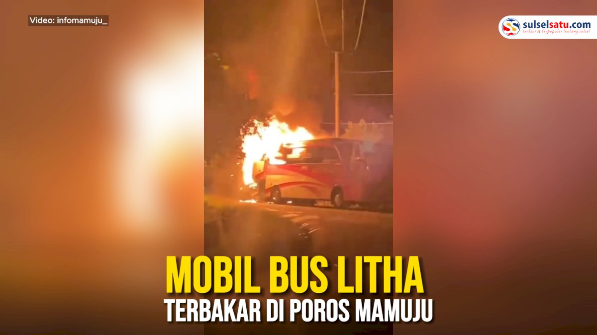 VIDEO: Mobil Bus Litha Terbakar di Poros Mamuju