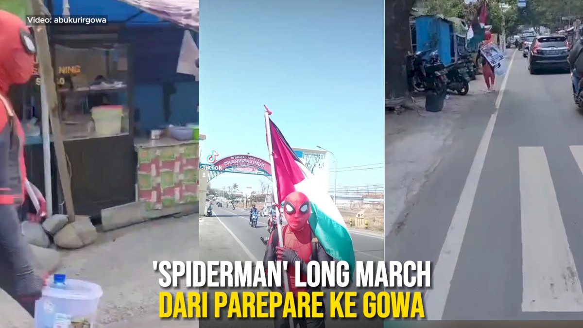 VIDEO: Dukung Palestina Merdeka, ‘Spiderman’Long March dari Parepare ke Gowa