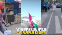 VIDEO: Dukung Palestina Merdeka, ‘Spiderman’Long March dari Parepare ke Gowa