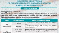 Jadwal Pemadaman listrik Bergilir 16 November 2023