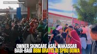 VIDEO: Viral, Owner Skincare Asal Makassar Bagi-bagi BBM Gratis di SPBU Gowa