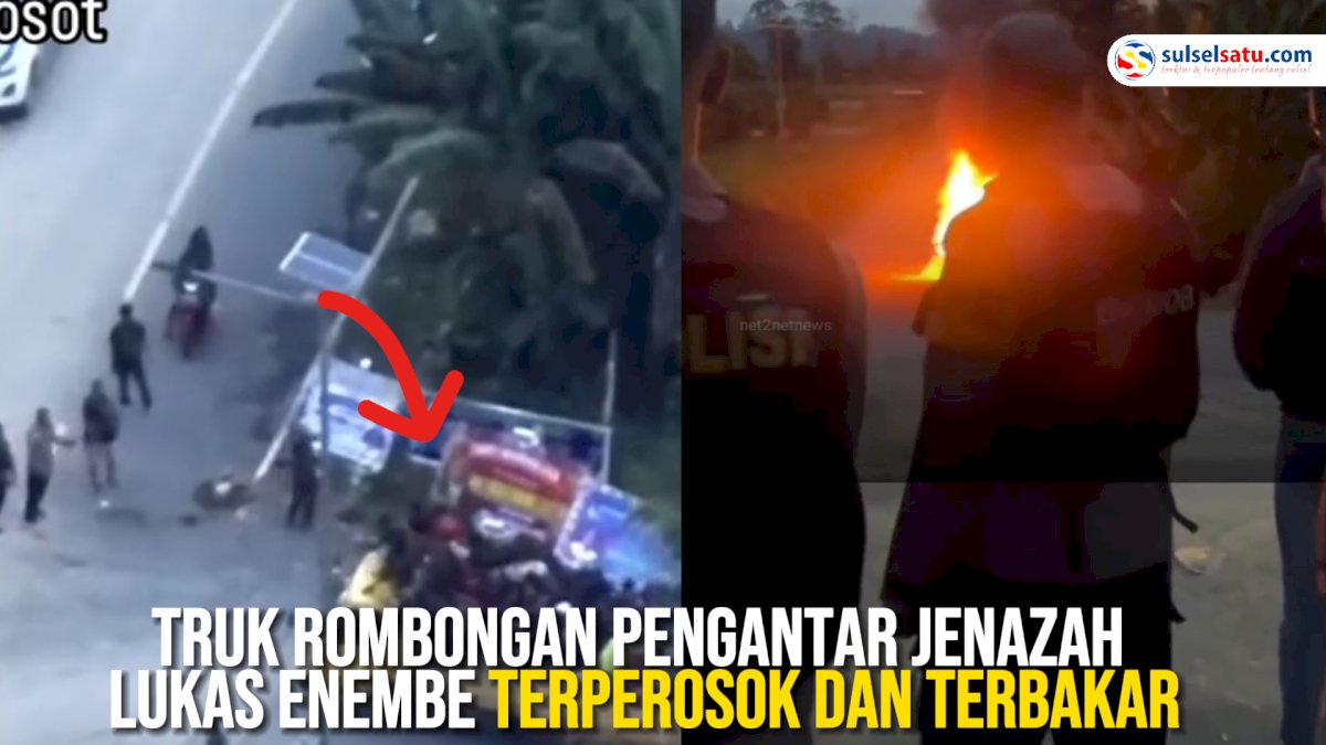 VIDEO: Truk Rombongan Pengantar Jenazah Lukas Enembe Terperosok dan Terbakar