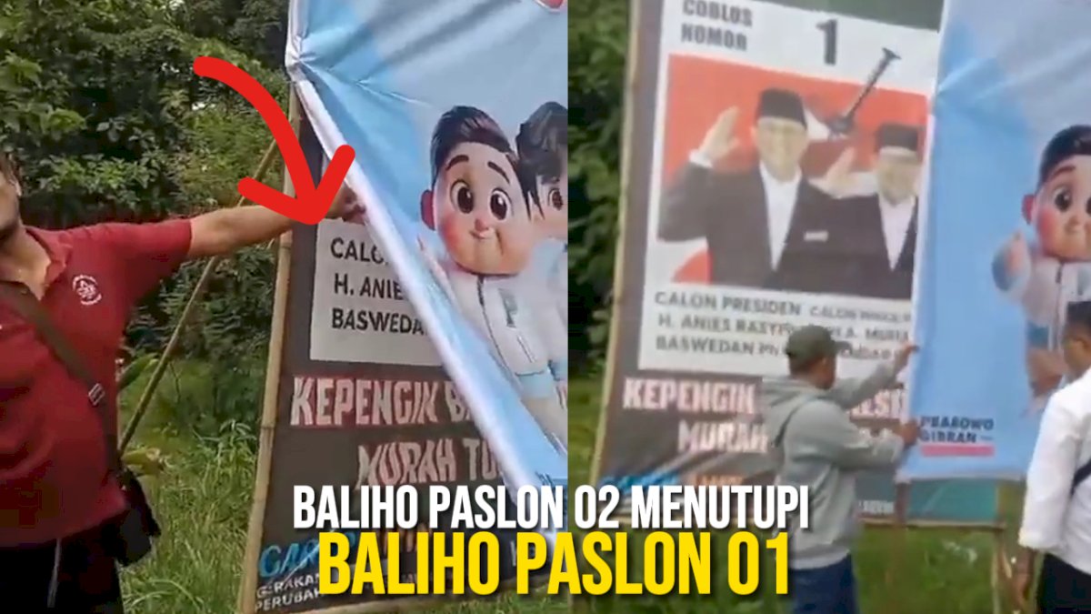 VIDEO: Baliho Paslon 02 Menutupi Baliho Paslon 01, Timbulkan Ketegangan di Kebumen