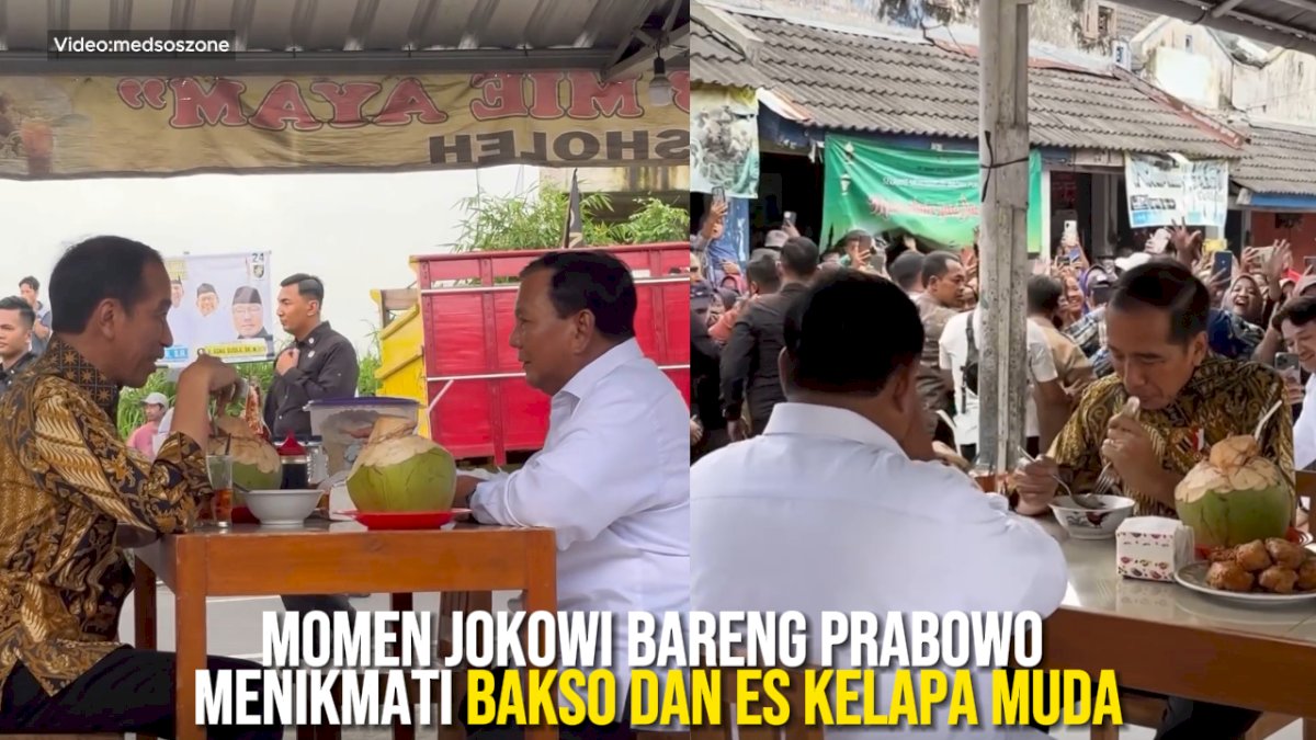 VIDEO: Momen Jokowi Bareng Prabowo Menikmati Bakso dan Es Kelapa Muda