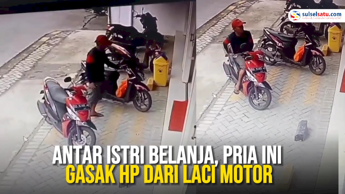 VIDEO: Antar Istri Belanja, Pria Ini Gasak HP dari Laci Motor