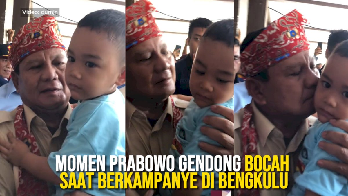 VIDEO: Momen Prabowo Gendong Bocah saat Berkampanye di Bengkulu