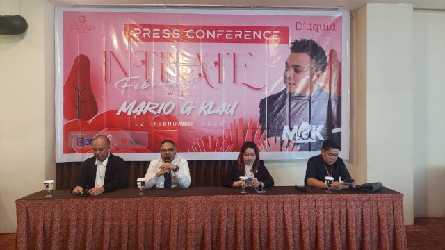 Press conference Mario G Klau di D'Liquid Claro Makassar. Foto: Andi Baso Mappanyompa / Sulselsatu.com.