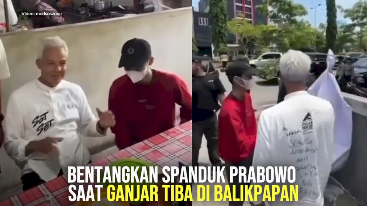 VIDEO: Bentangkan Spanduk Prabowo saat Ganjar Tiba di Balikpapan, Timses Ini Malah Diajak Makan