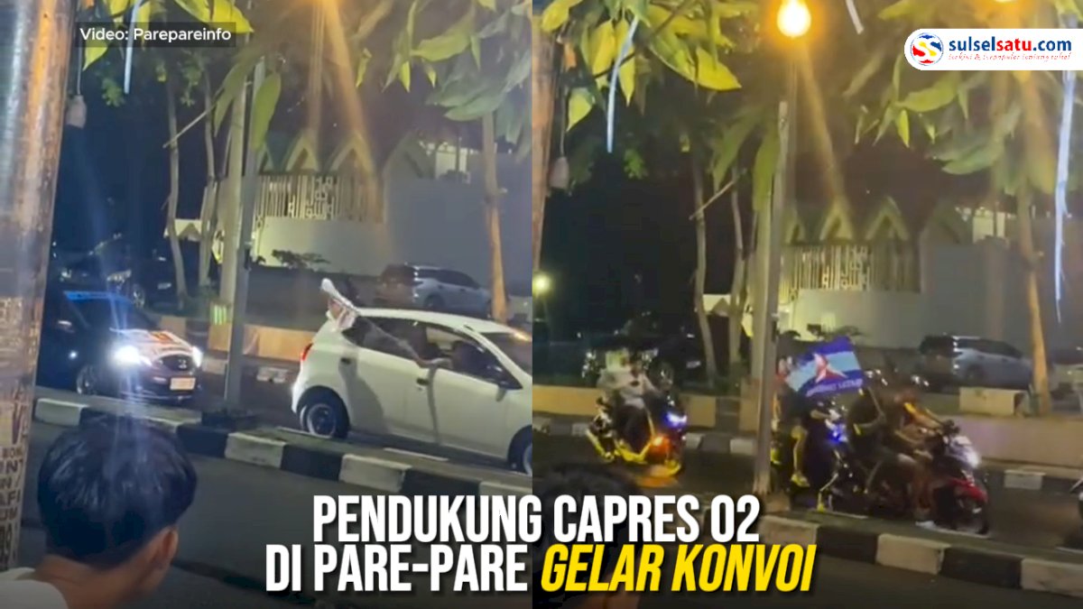 VIDEO: Unggul di Hasil Quick Count, Pendukung Capres 02 di Pare-Pare Gelar Konvoi