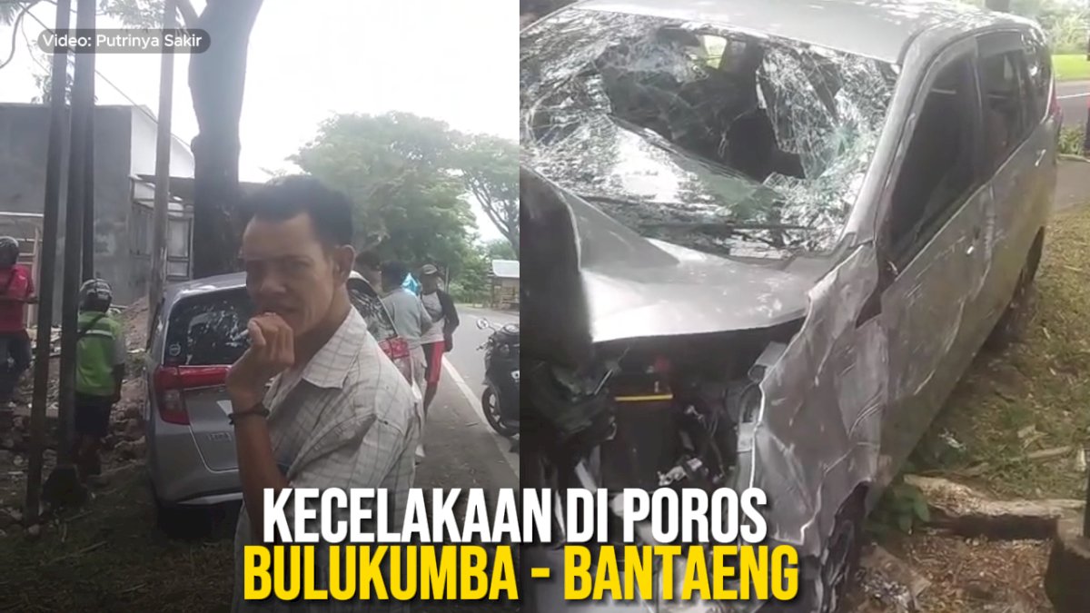 VIDEO: Kecelakaan di Poros Bulukumba – Bantaeng, Mobil Daihatsu Sigra Tabrak Pohon