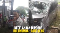 VIDEO: Kecelakaan di Poros Bulukumba – Bantaeng, Mobil Daihatsu Sigra Tabrak Pohon