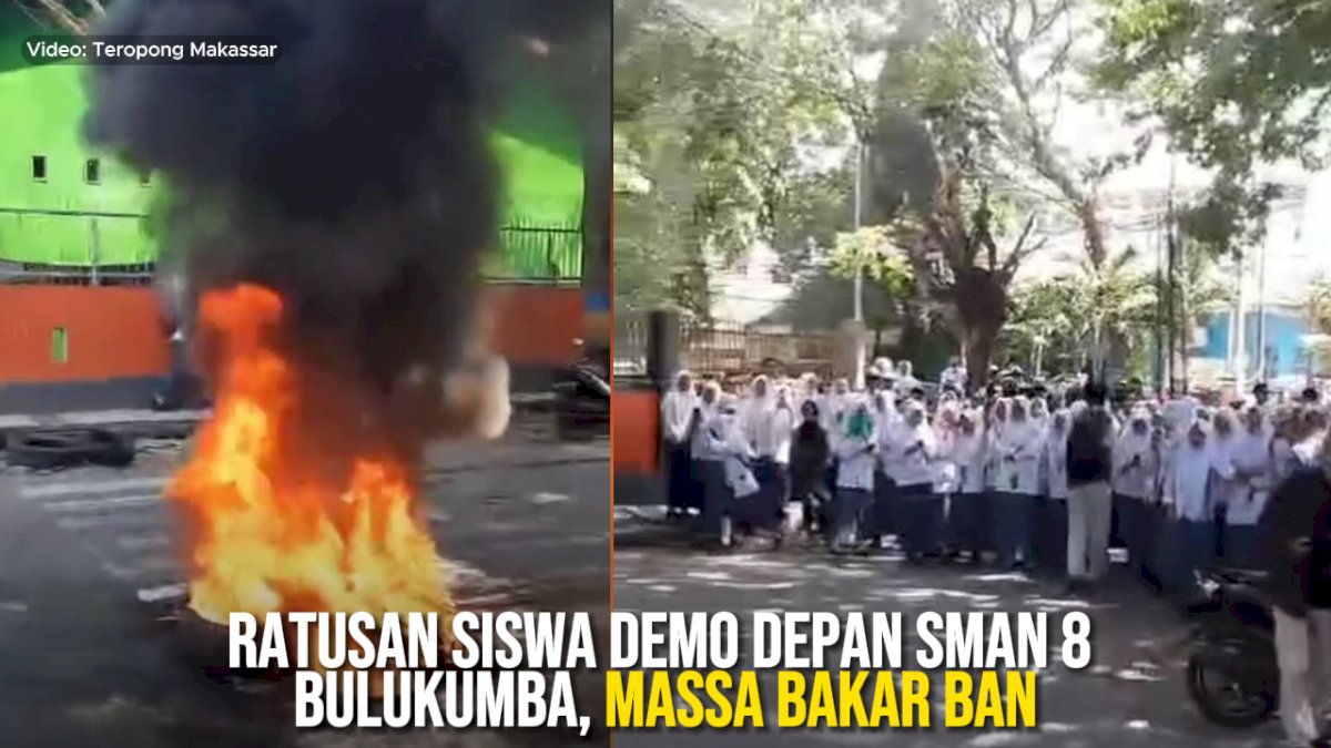 VIDEO: Ratusan Siswa Demo Depan SMAN 8 Bulukumba, Massa Bakar Ban