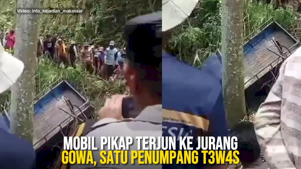 VIDEO: Mobil Pikap Terjun ke Jurang Gowa, Satu Penumpang Tewas