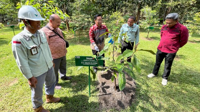 Ketua Pengadilan Tinggi Sulsel Dr M Zainuddin tanam pohon di Nursery PT Vale. Foto: Istimewa
