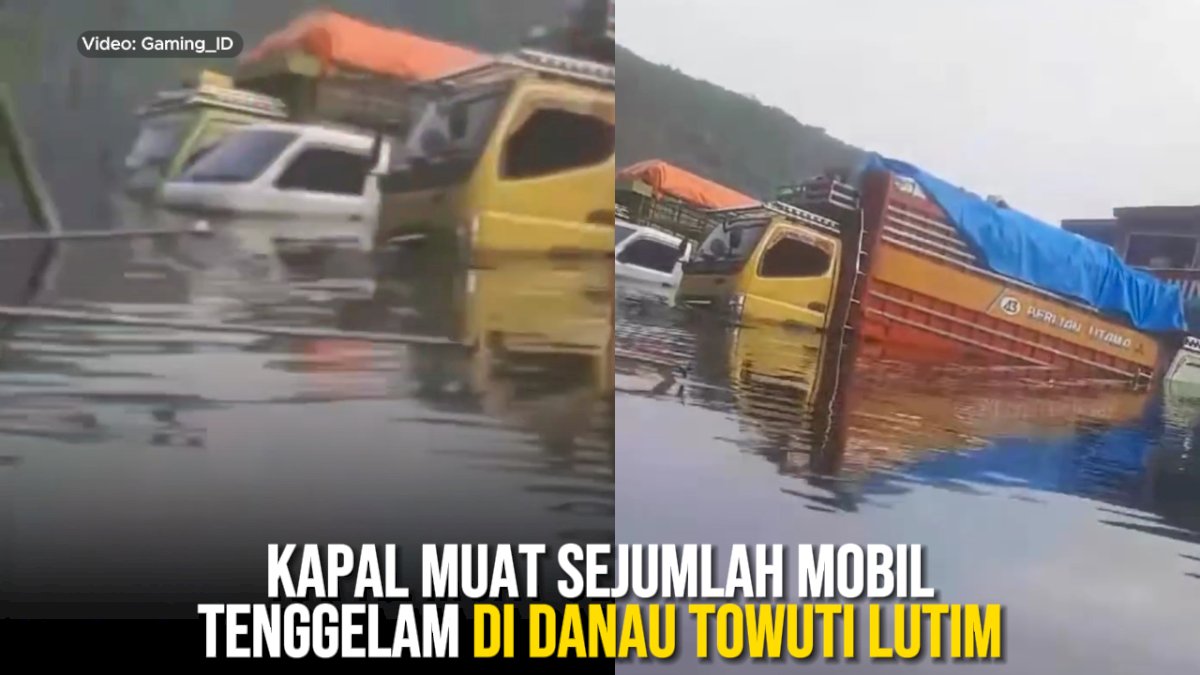 VIDEO: Dihantam Ombak, Kapal Muat Sejumlah Mobil Tenggelam di Danau Towuti Lutim