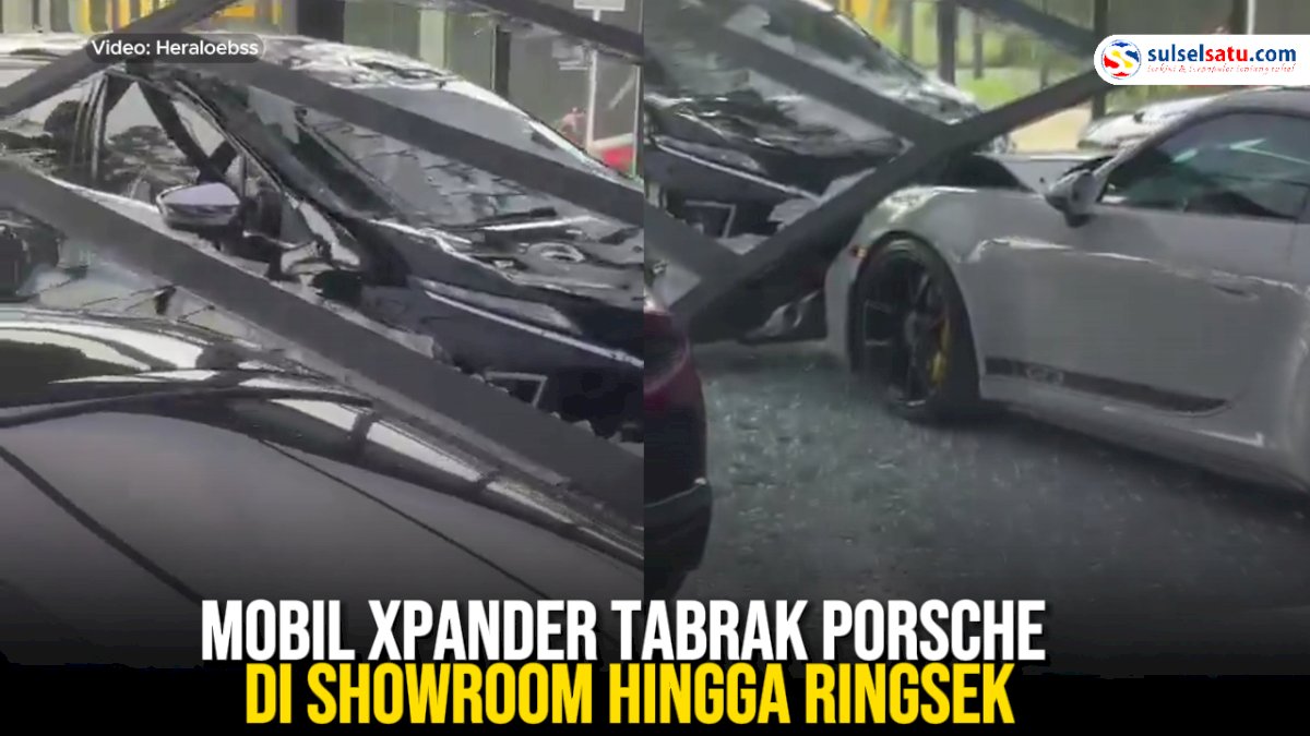 VIDEO: Mobil Xpander Tabrak Porsche di Showroom hingga Ringsek