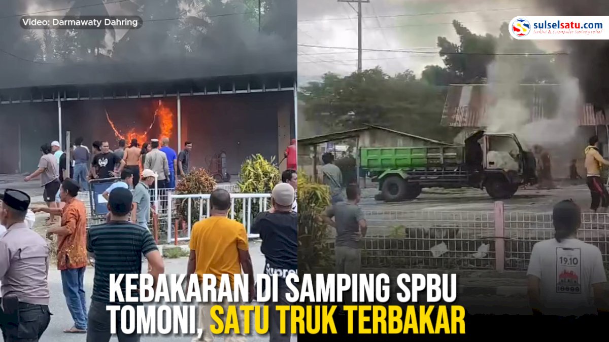 VIDEO: Kebakaran di Samping SPBU Tomoni, Satu Truk Terbakar