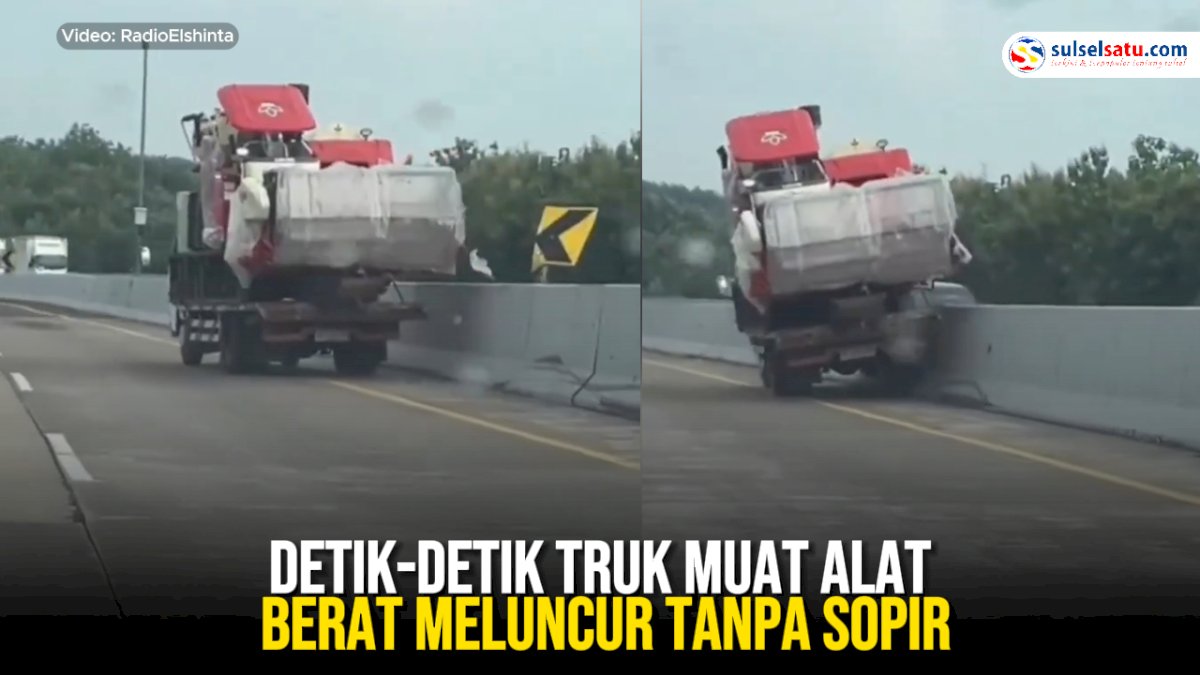 VIDEO: Detik-detik Truk Muat Alat Berat Meluncur Tanpa Sopir