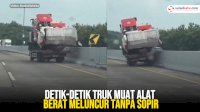 VIDEO: Detik-detik Truk Muat Alat Berat Meluncur Tanpa Sopir