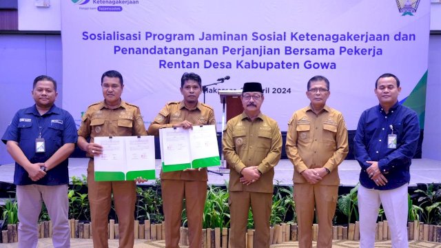 Sosialisasi program jaminan pekerja rentan Kabupaten Gowa dengan BPJS Ketenagakerjaan. Foto: Istimewa.