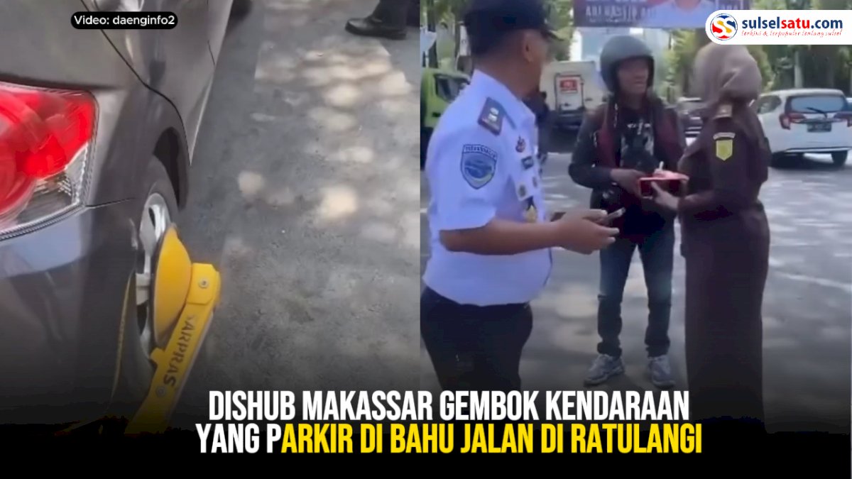 VIDEO: Dishub Makassar Gembok Kendaraan yang Parkir di Bahu Jalan di Ratulangi
