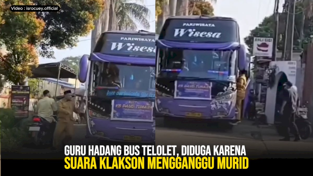 VIDEO: Guru Hadang Bus Telolet, Diduga Karena Suara Klakson Mengganggu Murid