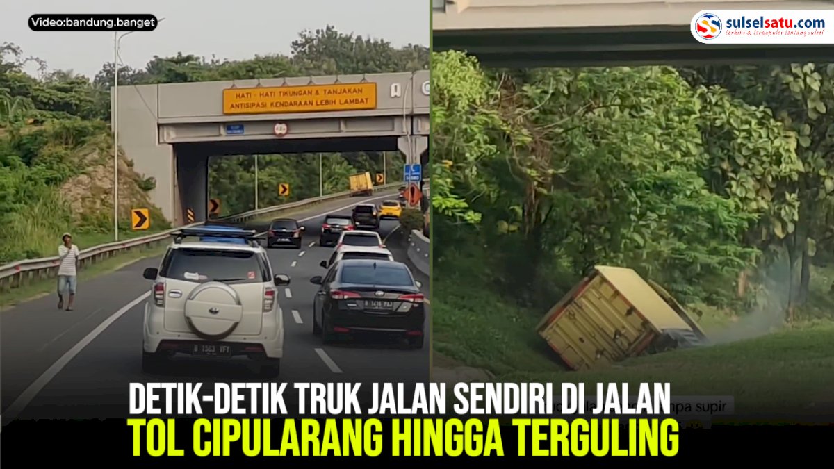 VIDEO: Detik-detik Truk Jalan Sendiri di Jalan Tol Cipularang Hingga Terguling