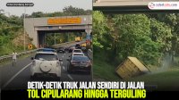 VIDEO: Detik-detik Truk Jalan Sendiri di Jalan Tol Cipularang Hingga Terguling
