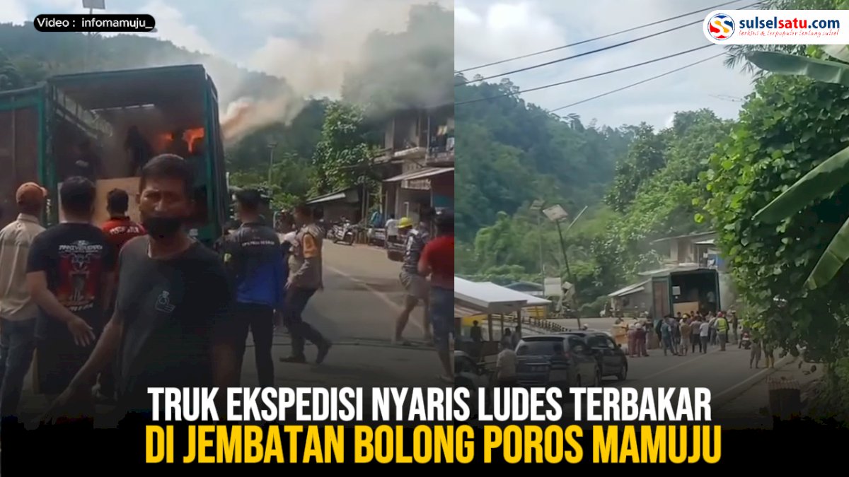 VIDEO: Truk Ekspedisi Nyaris Ludes Terbakar di Jembatan Bolong Poros Mamuju