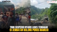 VIDEO: Truk Ekspedisi Nyaris Ludes Terbakar di Jembatan Bolong Poros Mamuju