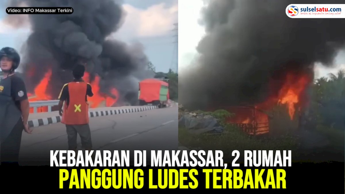 VIDEO: Kebakaran di Makassar, 2 Rumah Panggung Ludes Terbakar