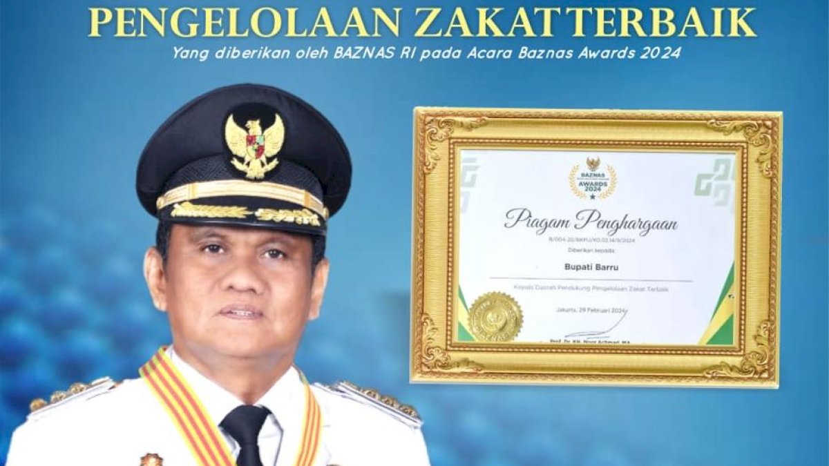 Dukung Pengelolaan Zakat, Bupati Barru Sabet Penghargaan dari Baznas Pusat