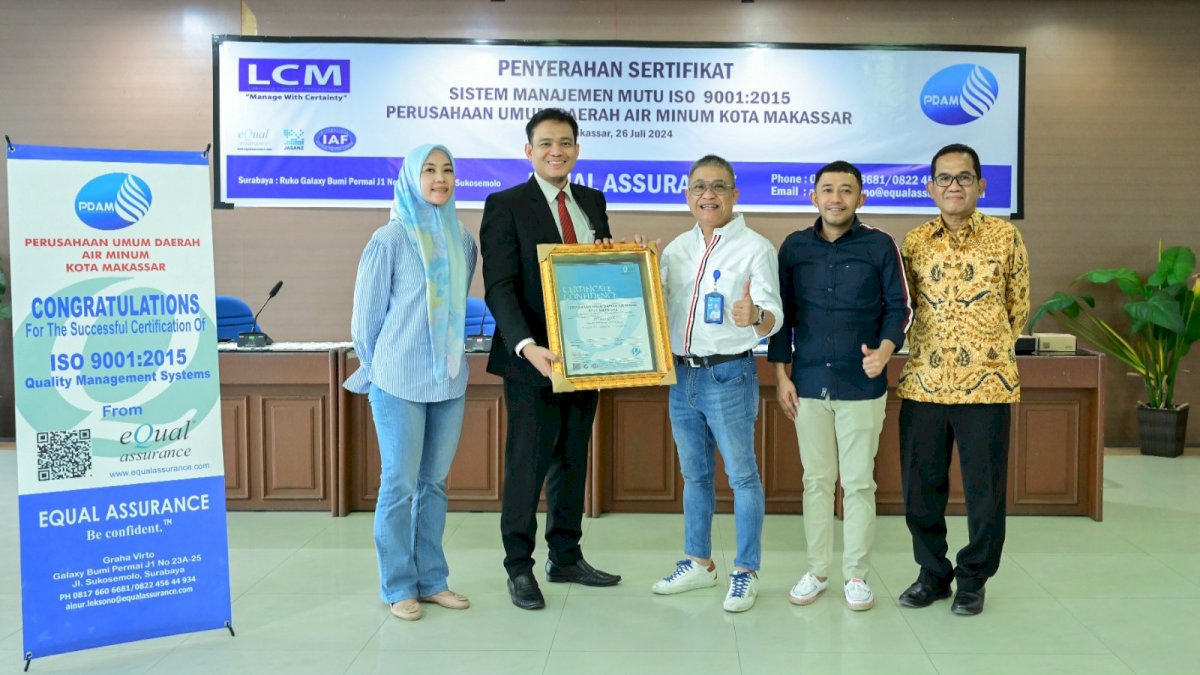PDAM Makassar Terima Sertifikasi Sistem Manajemen Mutu 9001:2015
