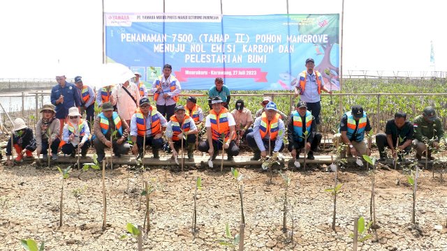 Penanaman pohon mangrove yang dilakukan Yamaha Indonesia. Foto: Istimewa.