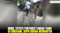 VIDEO: Mobil Toyota Fortuner Tabrak Tiang di Enrekang, Sopir Diduga Mengantuk