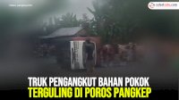 VIDEO: Truk Pengangkut Bahan Pokok Terguling di Poros Pangkep