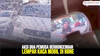 VIDEO: Aksi Dua Pemuda Berboncengan Lempar Kaca Mobil di Bone