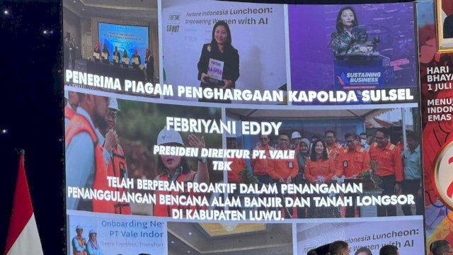 CEO PT Vale Indonesia Febriany Eddy raih penghargaan Polda Sulsel. Foto: Istimewa.