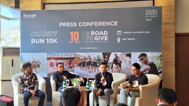 Konferensi pers Road to Give Four Point by Sheraton Makassar. Foto: Sri Wahyu Diastuti / Sulselsatu.com. 