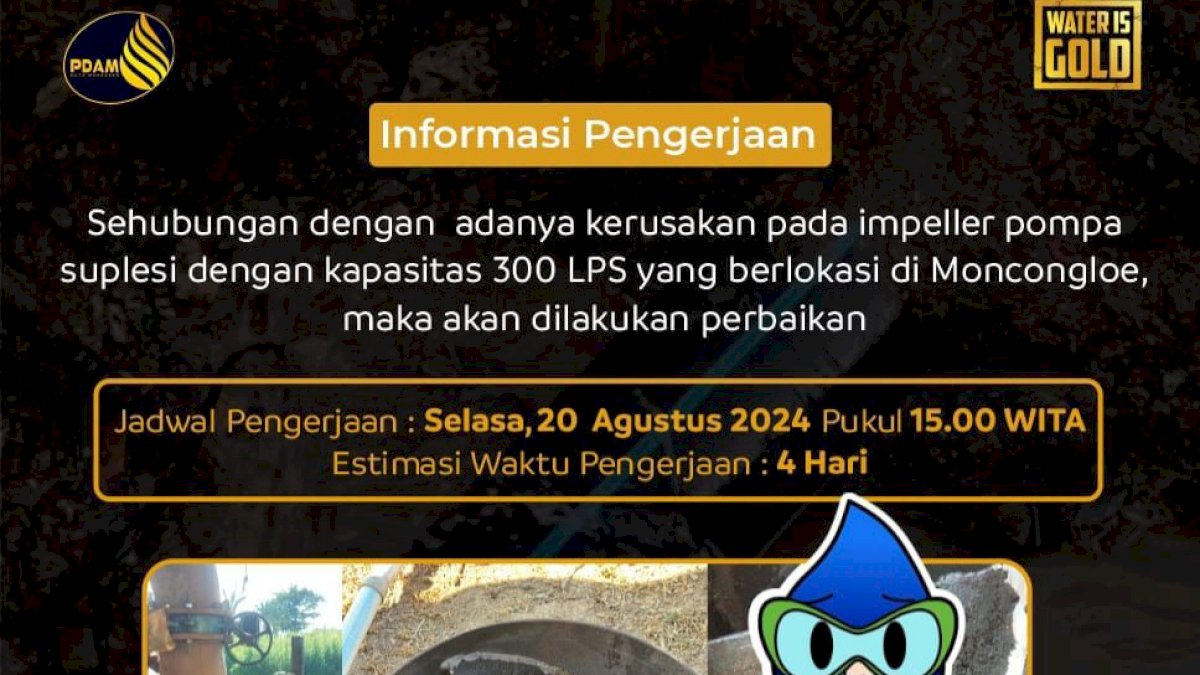 Impeller Pompa Suplesi PDAM Makassar Rusak, Air di Daerah Utara dan Timur Kota Akan Berkurang