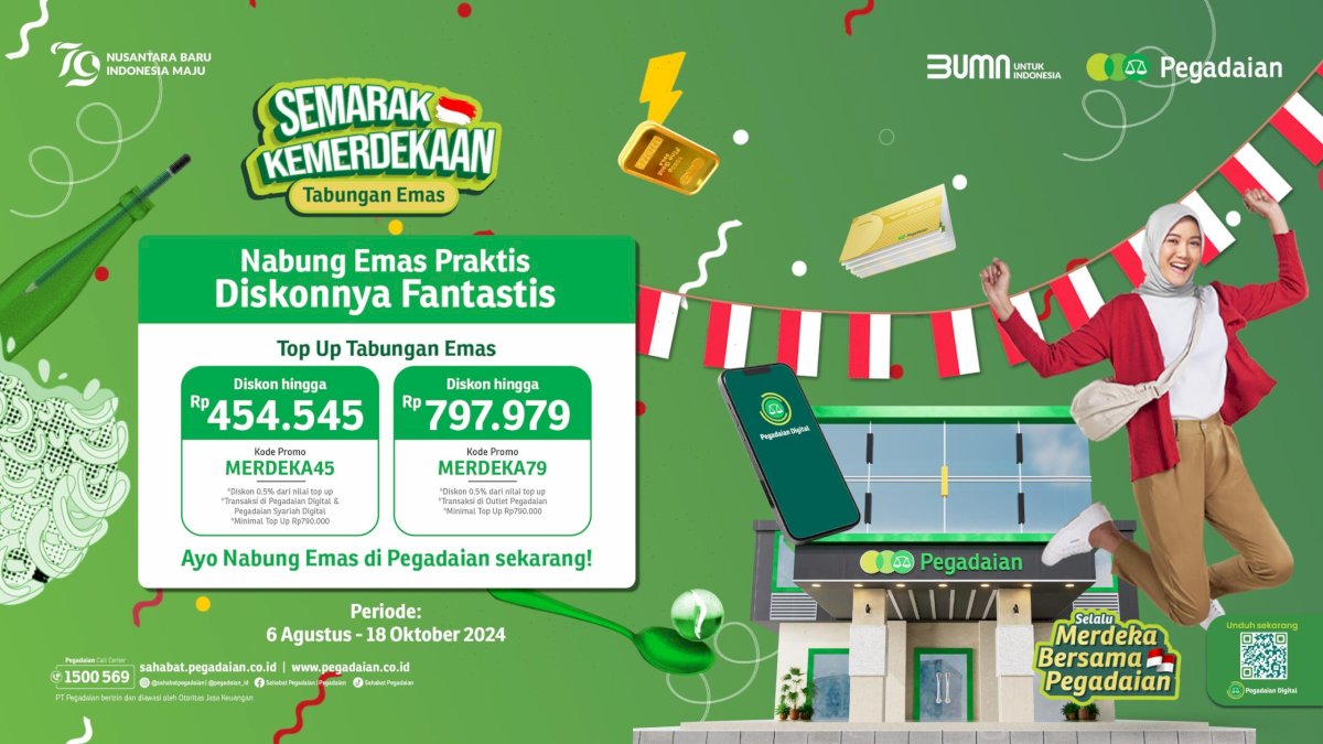 Tabungan Emas Pegadaian Beri Promo Diskon Spesial Kemerdekaan