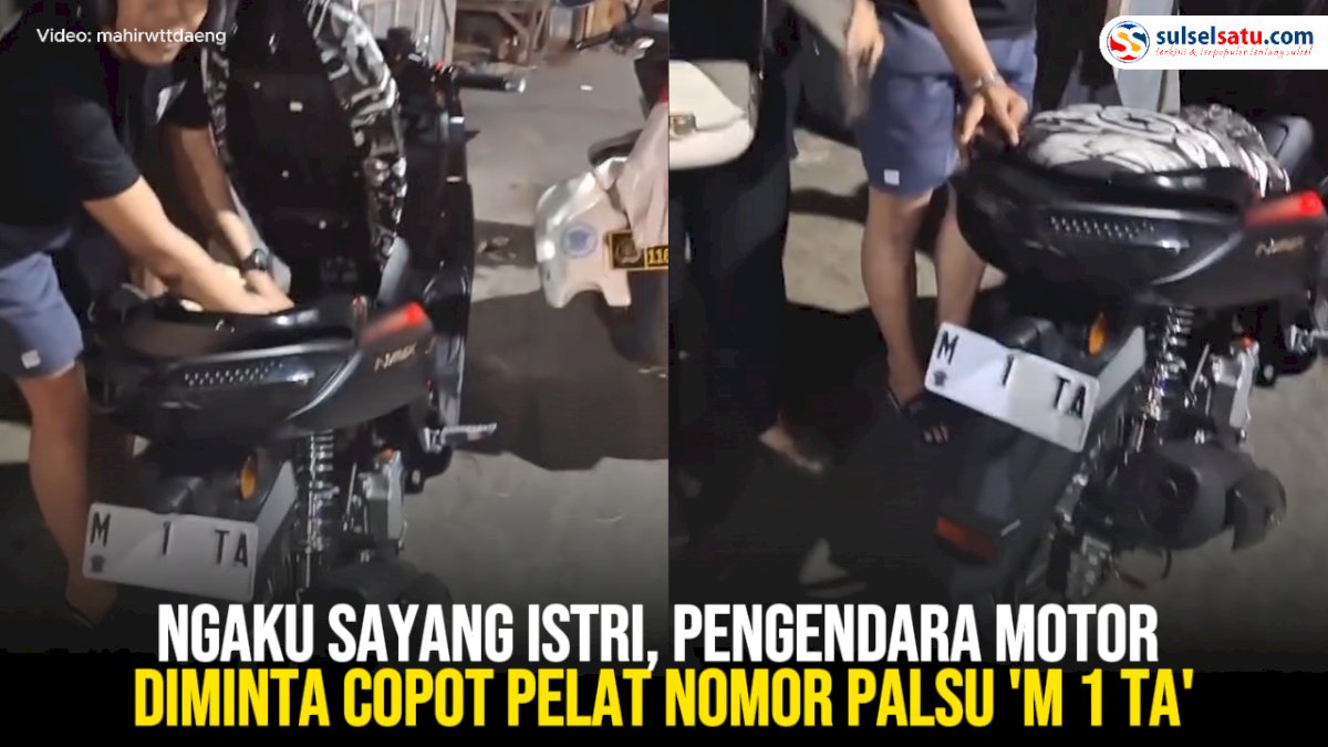 VIDEO: Ngaku Sayang Istri, Pengendara Motor di Makassar Pakai Pelat Palsu ‘M 1 TA’