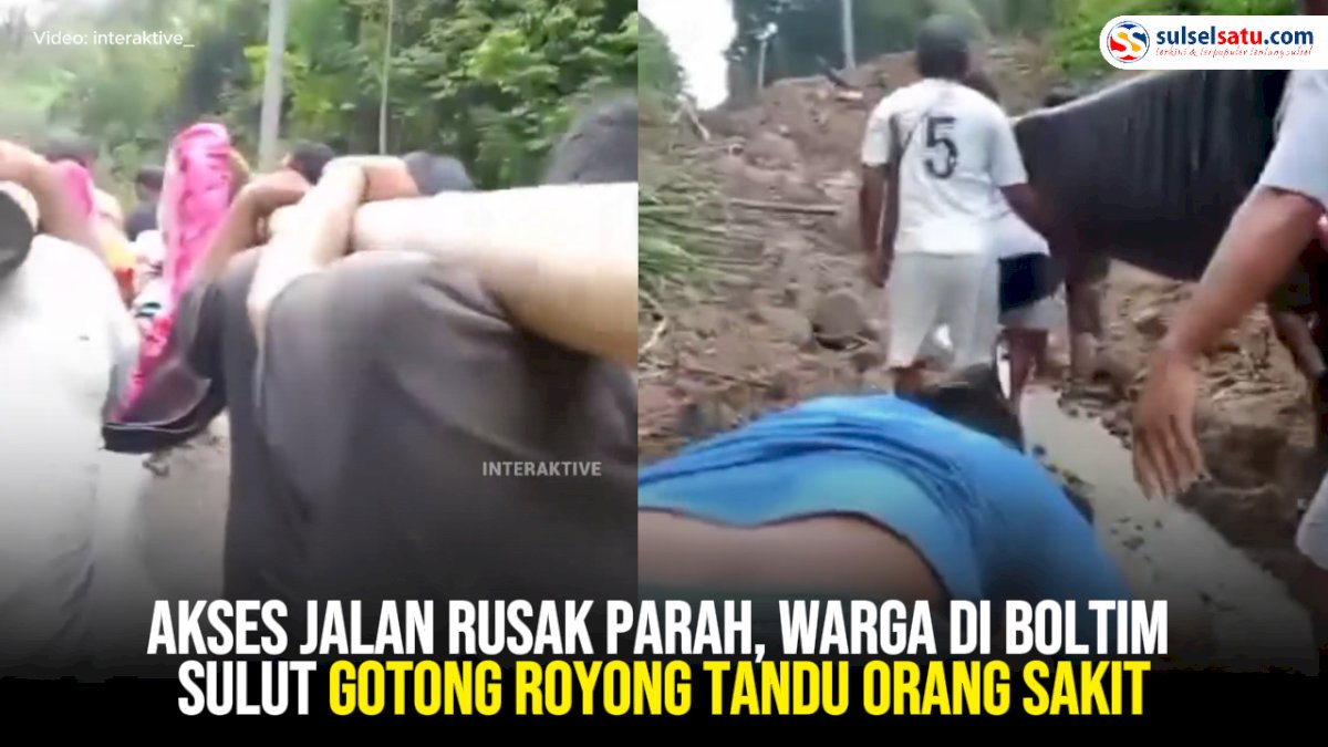 VIDEO: Akses Jalan Rusak Parah, Warga di Boltim Sulut Gotong Royong Tandu Orang Sakit