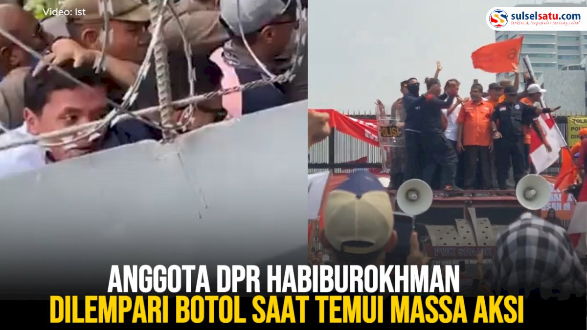 VIDEO: Anggota DPR Habiburokhman Dilempari Botol saat Temui Massa Aksi